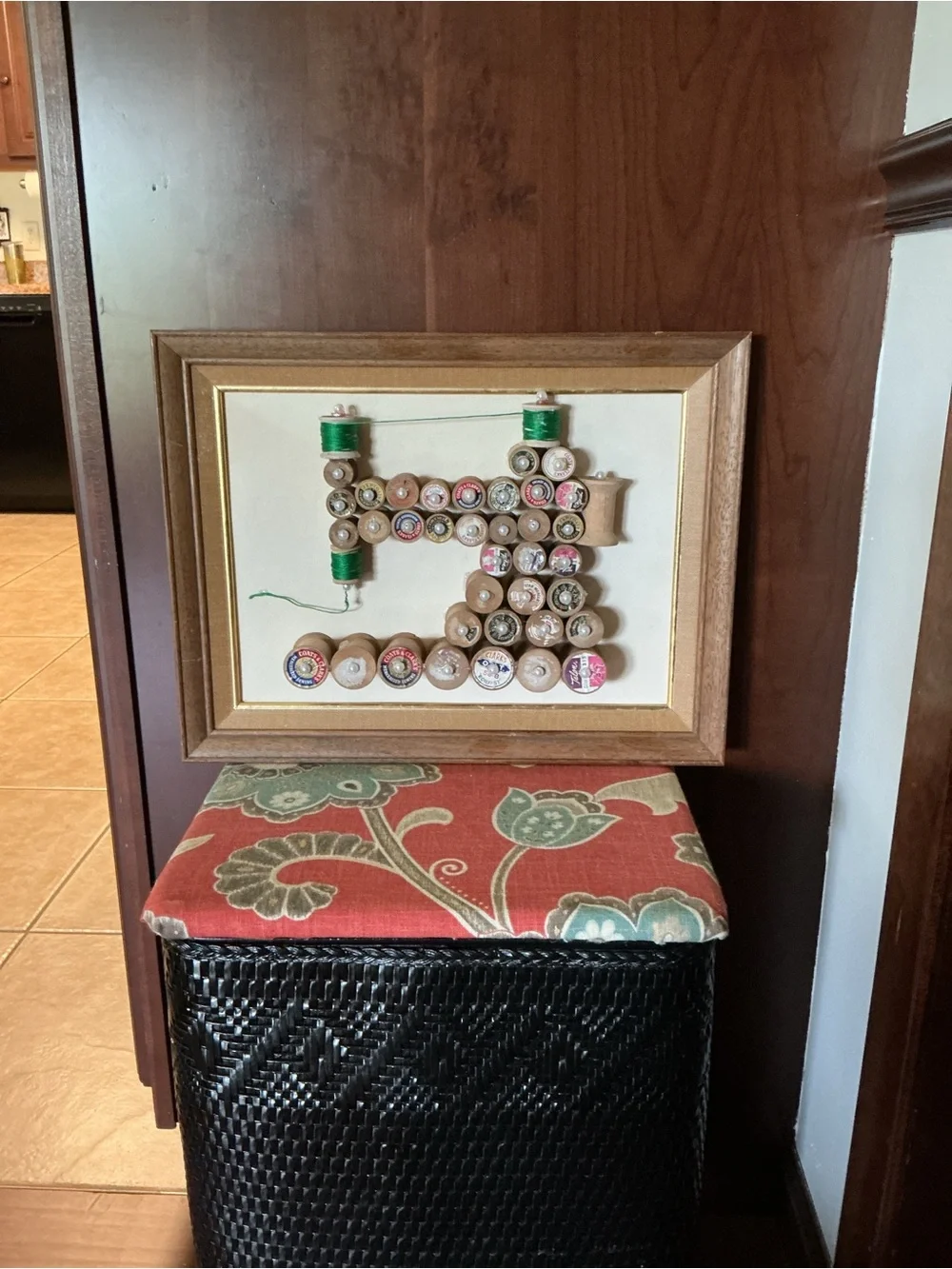 Vintage wood spool wall decor